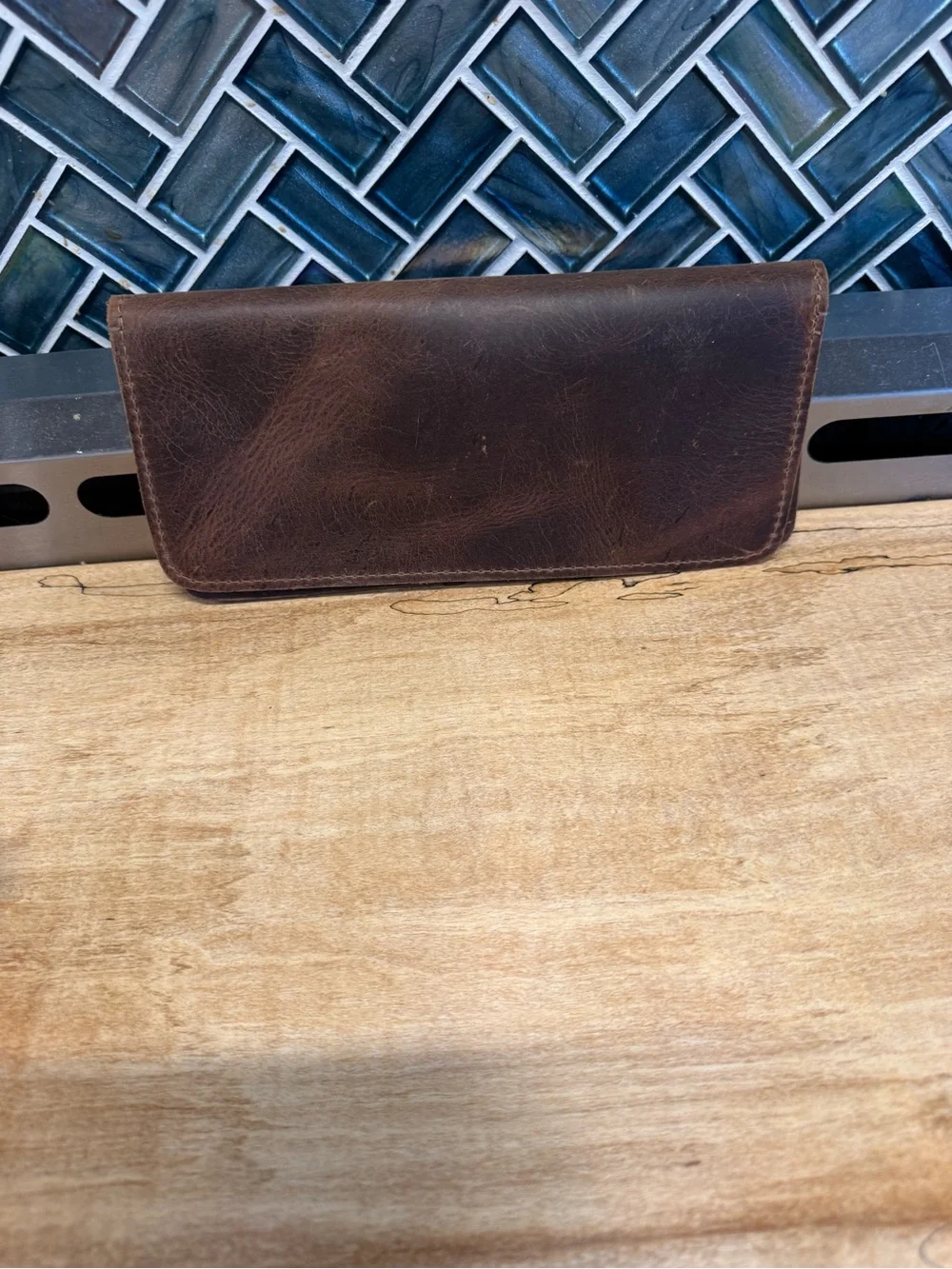 Men's Leather Phone Wallet Case - Brown